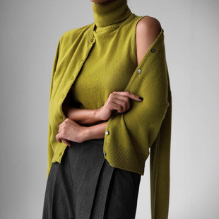 套装 neck 无袖 High knitted 打底衫 高领针织背心毛衣开衫