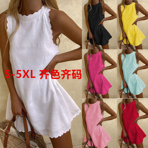 Solid Color Sleeveless Slip Dress Chic Comfortable宽松连衣裙