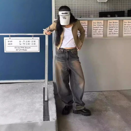 2023 Low Rise Wide Leg Denim Casual Pants Women Cargo Pants