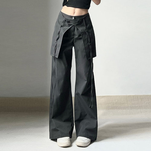 Hem Cargo Pants Low Waist Gray Hippie Dancer Wide Leg Pants