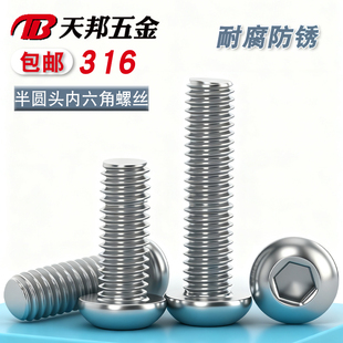 蘑菇M3M4M5M6M8M10M12 半圆杯螺钉 316不锈钢圆头 盘头内六角螺丝