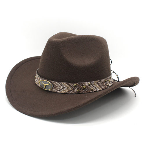 美国西部牛仔帽宽皮带牛头配饰礼帽爵士帽毡帽 Cowboy Hat