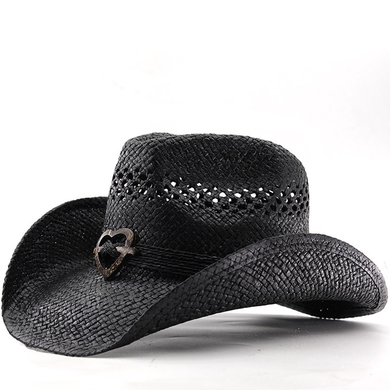 复古爱心西部牛仔帽子男女士欧美时尚镂空大檐草帽夏季沙滩太阳帽