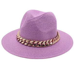 巴拿马草帽加大金色亚克力礼帽欧美风爵士帽男女士春夏遮阳沙滩帽