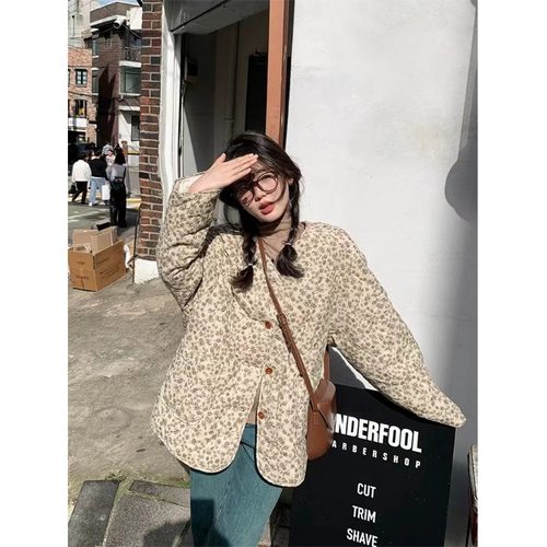 款碎花棉服保暖圆领棉衣外套