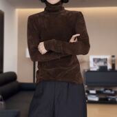 上衣女大码 T恤金丝绒打底衫 胖mm遮肚子2025秋冬时尚 保暖显瘦长袖