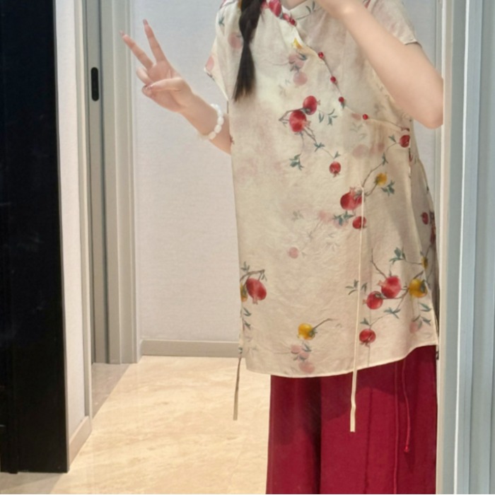 印花休闲文艺大码T恤上衣女