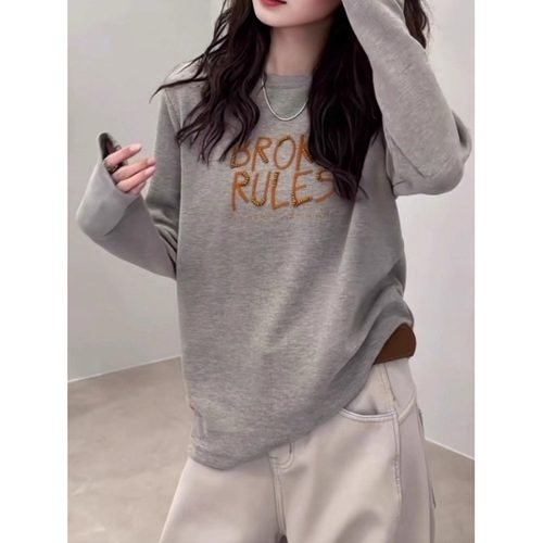 风刺绣长袖T恤女显瘦休闲打底衫