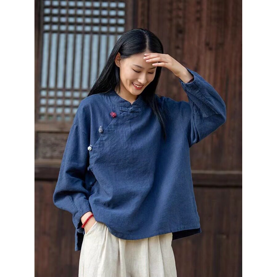 款复古国风侧盘扣长袖衬衫外套