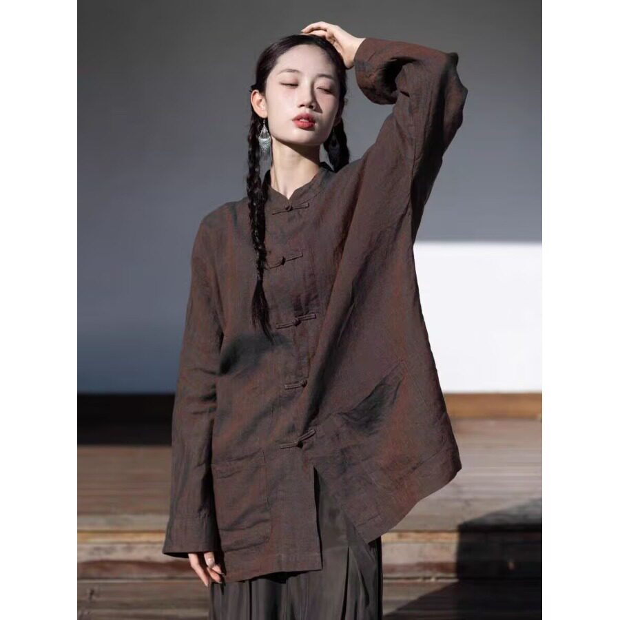 高新中式立领长袖衬衫外套上衣