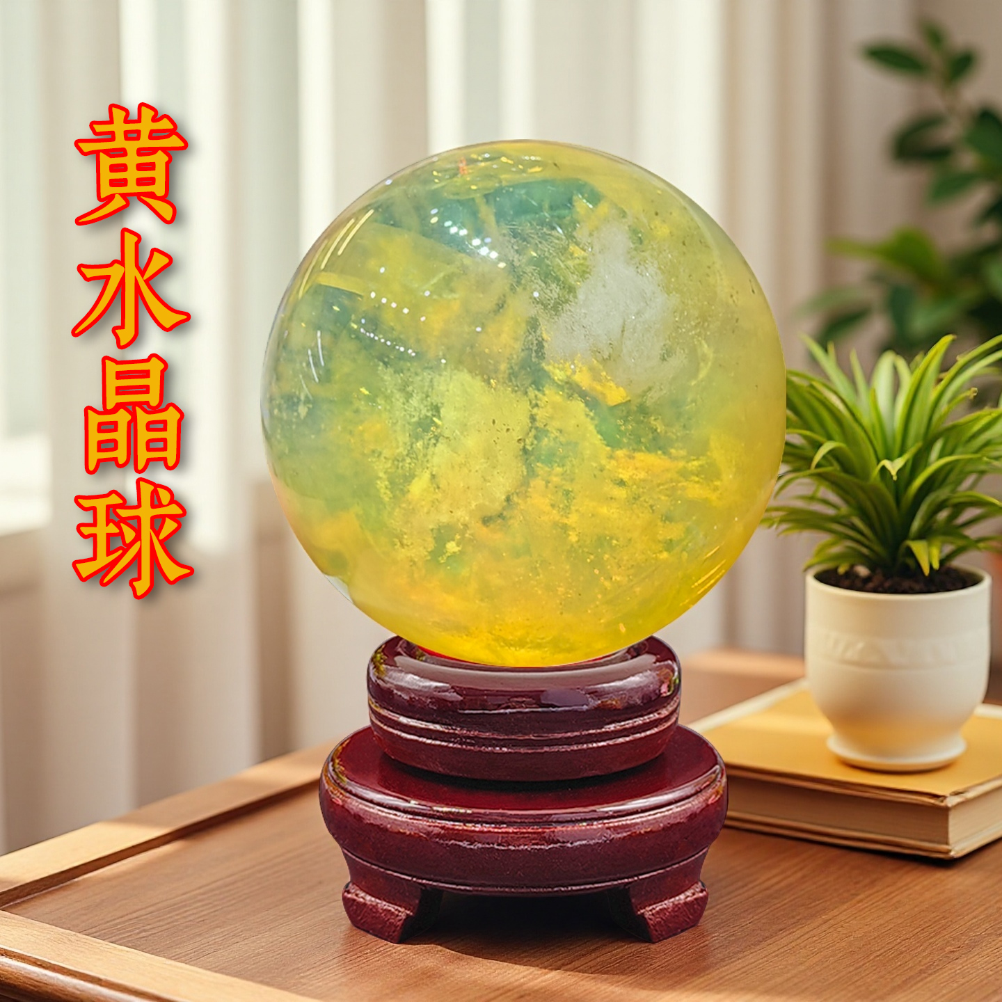 优质黄水晶球摆件水晶碎石熔炼球