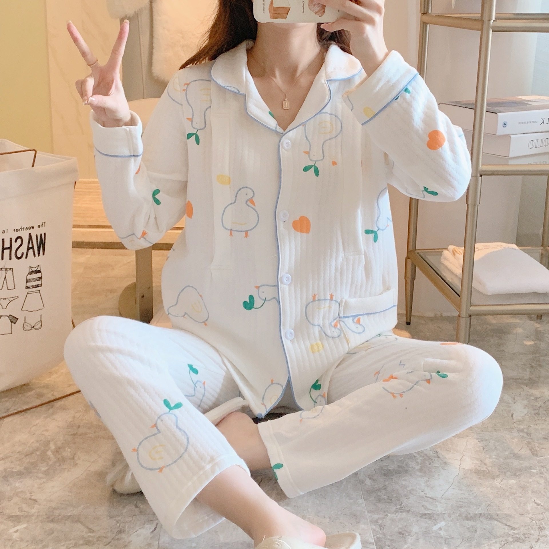 AUTUMN AND WINTER NEW AIR COTTON CONFINEMENT CLOTHES PREGNANT WOMENS PAJAMAS PRENATAL AND POSTPARTUM COMFORT AND WARMTH AUTUMN AND WINTER SUITABLE FOR BREASTFEEDING