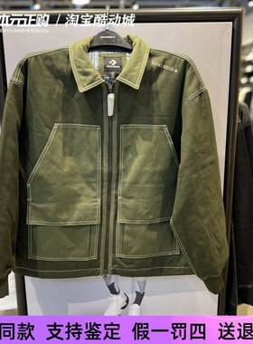 匡威新款男女草绿色口袋拼接帆布工装翻领夹克外套 10022907-A01