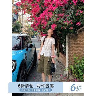 你好卡农 美式复古做旧洗水休闲裤女夏2025新款小众设计感六分裤