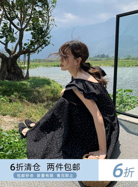 小飞袖荷叶边你好卡农连衣裙女