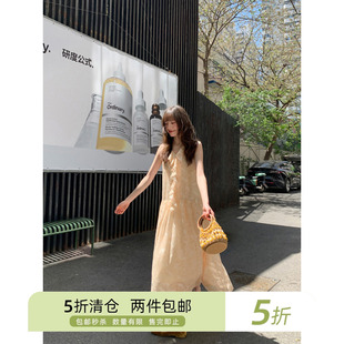 你好卡农 法式荷叶边无袖连衣裙女夏季2025新款气质显瘦中长裙子