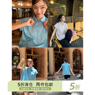 你好卡农 简约翻领短袖衬衫女夏季新款女士衬衣气质休闲百搭上衣