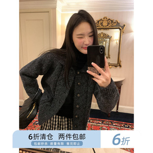 你好卡农 麻花肌理翻领针织开衫女秋冬2024新款宽松显瘦毛衣外套