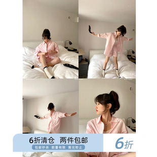 你好卡农 衬衫短裤休闲套装女夏季新款宽松衬衣高腰休闲裤两件套