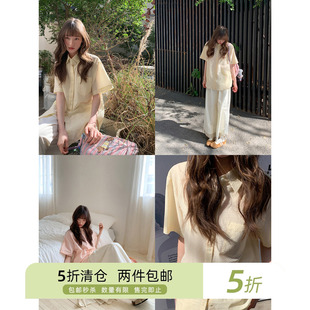 你好卡农 设计感肌理格纹短袖衬衫女夏2025新款甜美减龄宽松上衣