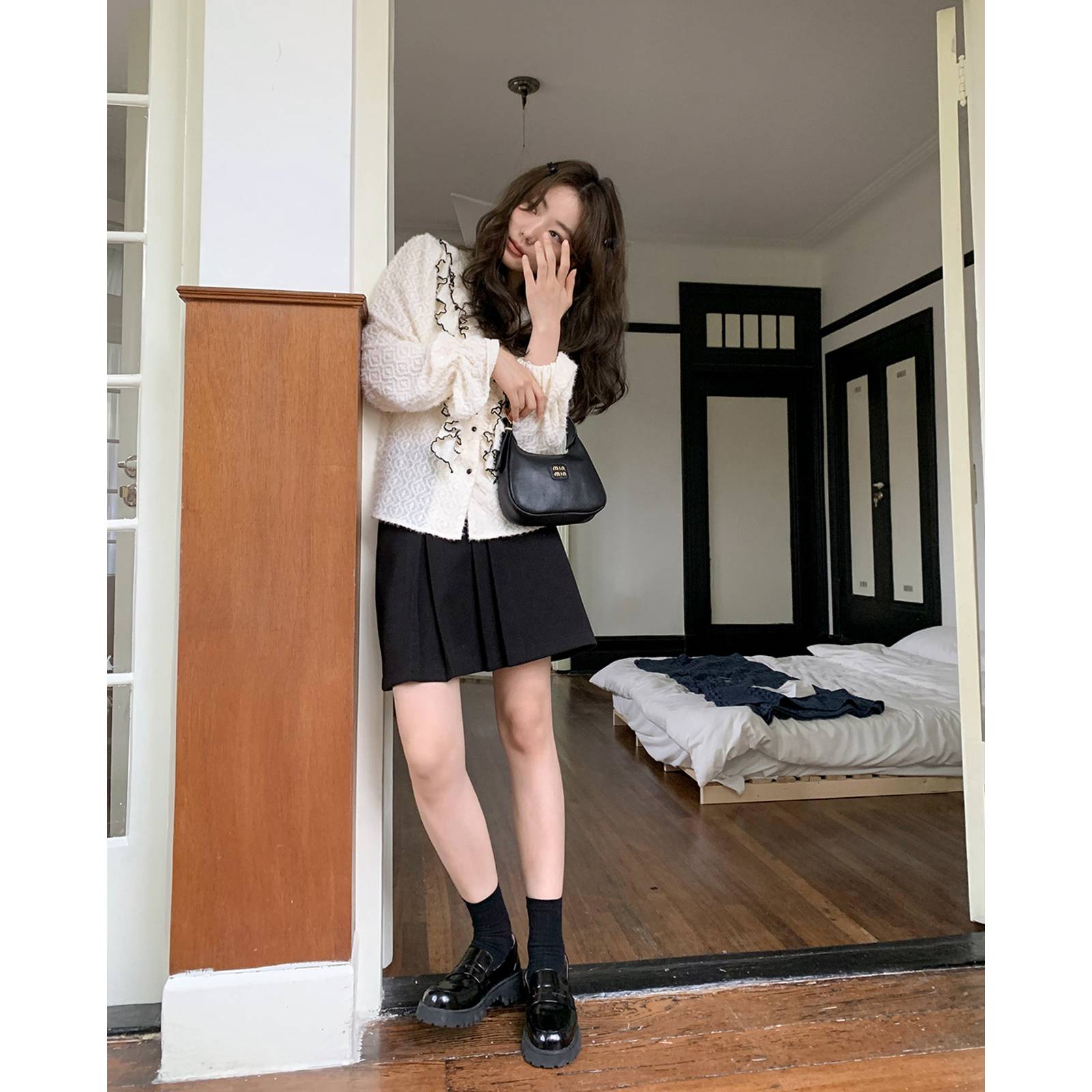 你好卡农A型不规则压褶半身短裙