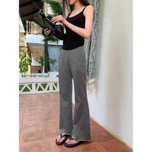 你好卡农 小众简约微喇休闲裤女夏季新款窄边弧形解构设计感长裤