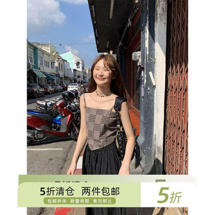 你好卡农 后背绑带三角巾吊带上衣女夏季2025年新款修身短款背心