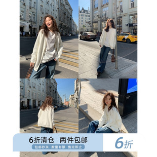 你好卡农 宽松慵懒风毛衣外套 软糯仿貂毛V领针织开衫 女秋冬新款