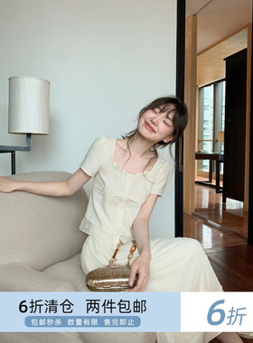 你好卡农 蕾丝拼接花边衬衫半身裙套装女夏短款衬衣a字长裙两件套