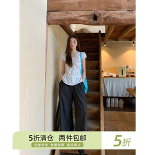 你好卡农 仿牛仔碳黑色分割气球裤女夏季2025新款高腰垂感休闲裤