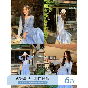 你好卡农 细格纹翻领衬衫a字半身裙套装女新款清新上衣长裙两件套