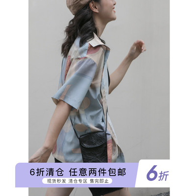 卡农 原创古着感港味短袖衬衫女2020新款复古印花上衣设计感小众