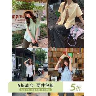 你好卡农 法式简约连肩短袖衬衫女夏季新款气质衬衣休闲垂感上衣