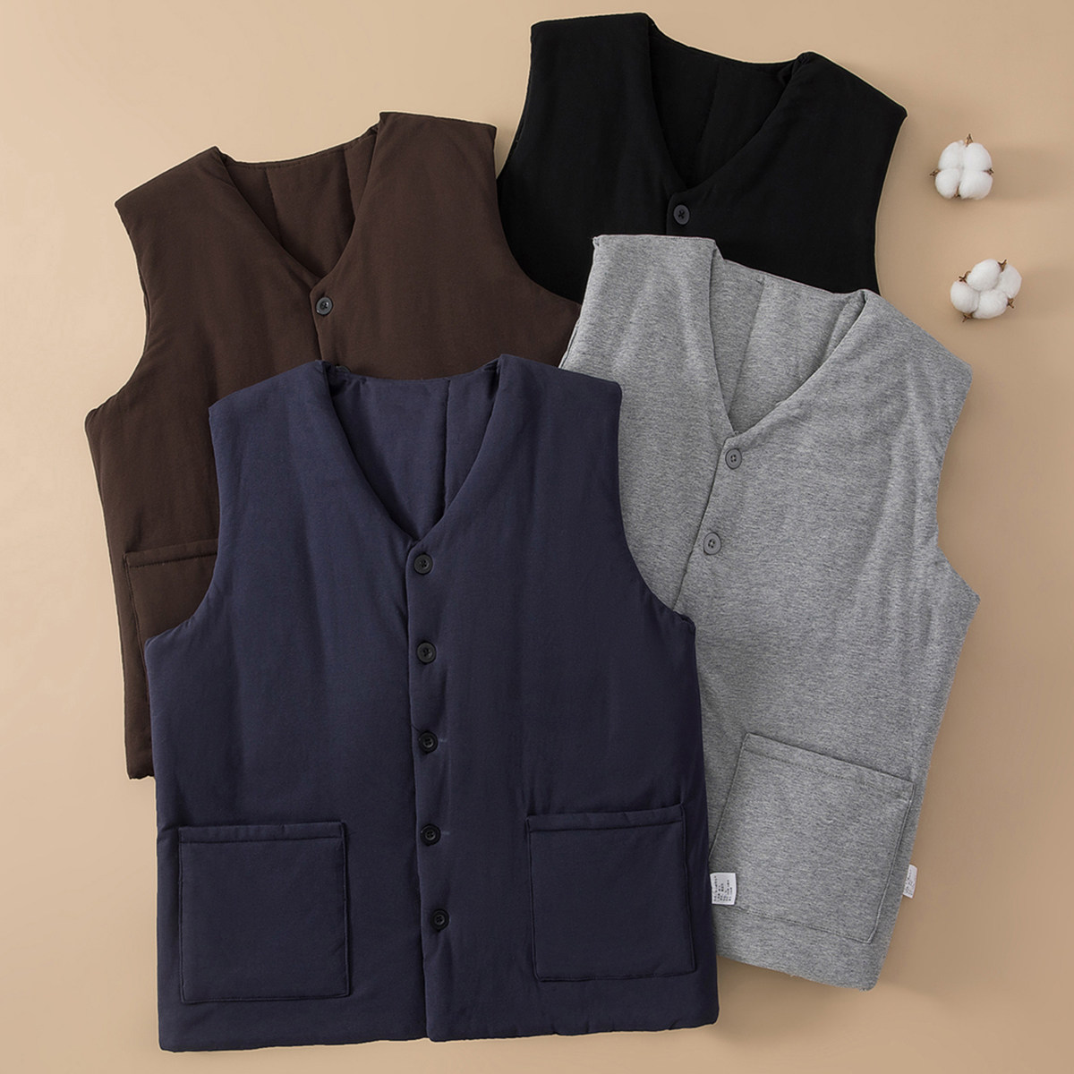 男士纯棉花秋冬季加厚保暖坎肩成人内穿贴身背心棉衣居家棉服马夹,男装,常规马甲,淘宝优惠券,粉丝福利购,淘宝优惠卷