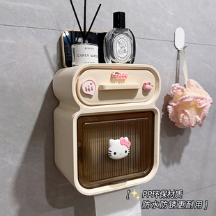 可爱kt纸巾盒浴室置物架抽纸卷纸免打孔防水收纳免打孔挂壁纸巾盒