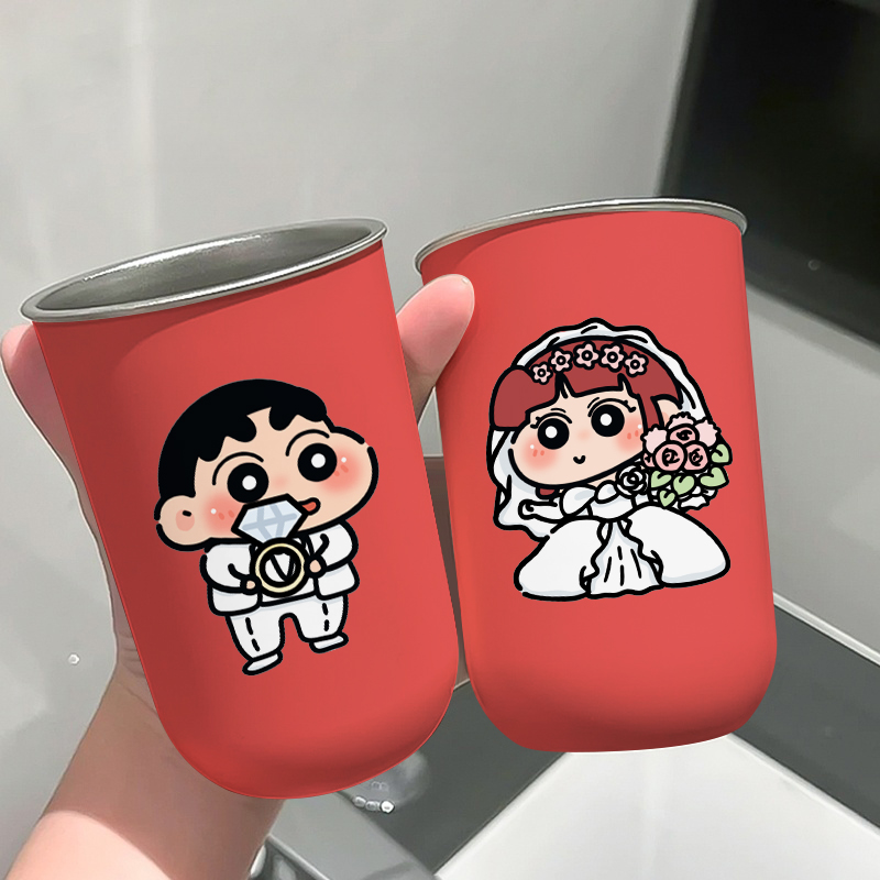 牙杯洗漱杯结婚一对不锈钢情侣漱口杯送新人新婚陪嫁礼物红色牙缸