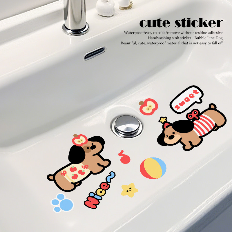 可爱腊肠狗洗手间浴室瓷砖贴纸洗手台洗手池防水贴纸贴画送刮板,家居饰品,软装墙贴,淘宝优惠券,粉丝福利购,淘宝优惠卷