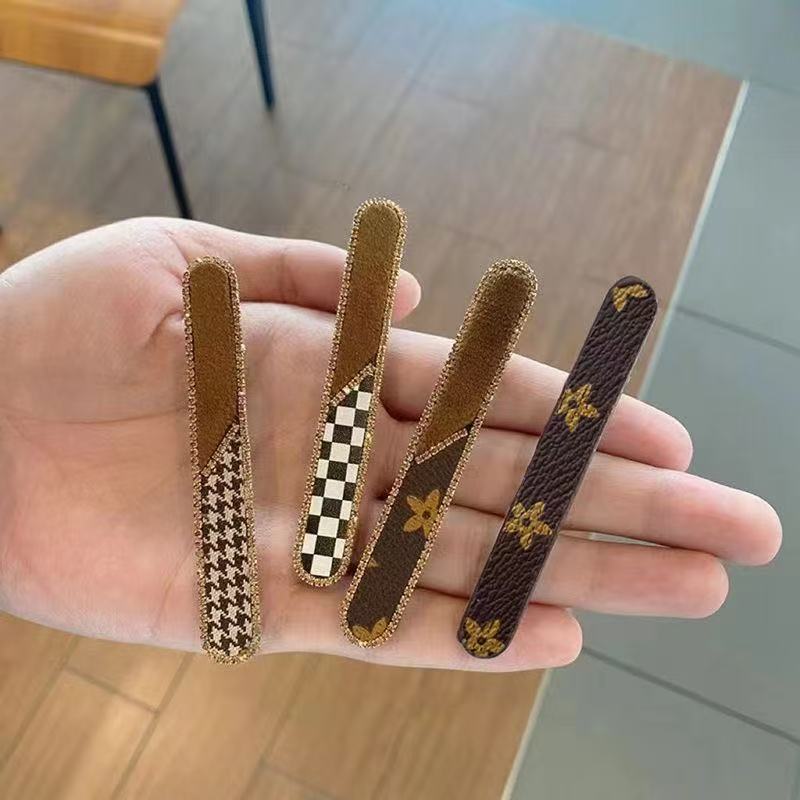 复古千鸟棋盘格一字夹镶钻发夹女