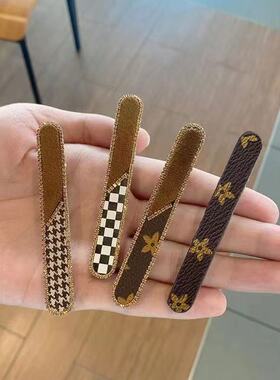 网红复古千鸟格发夹女棋盘格镶钻刘海一字夹洋气碎发成人侧边发卡