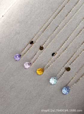 夏季清凉感小众设计粉蓝紫色优化彩色水滴型水晶美产14k包金项链
