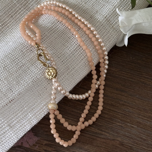 好事物不对称串珠香槟色珍珠双层项链2025新款锁骨链颈链百搭甜美