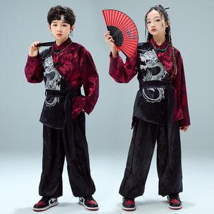 元旦新年中国风演出服儿童龙的传人合唱武术表演服装汉服男童街舞