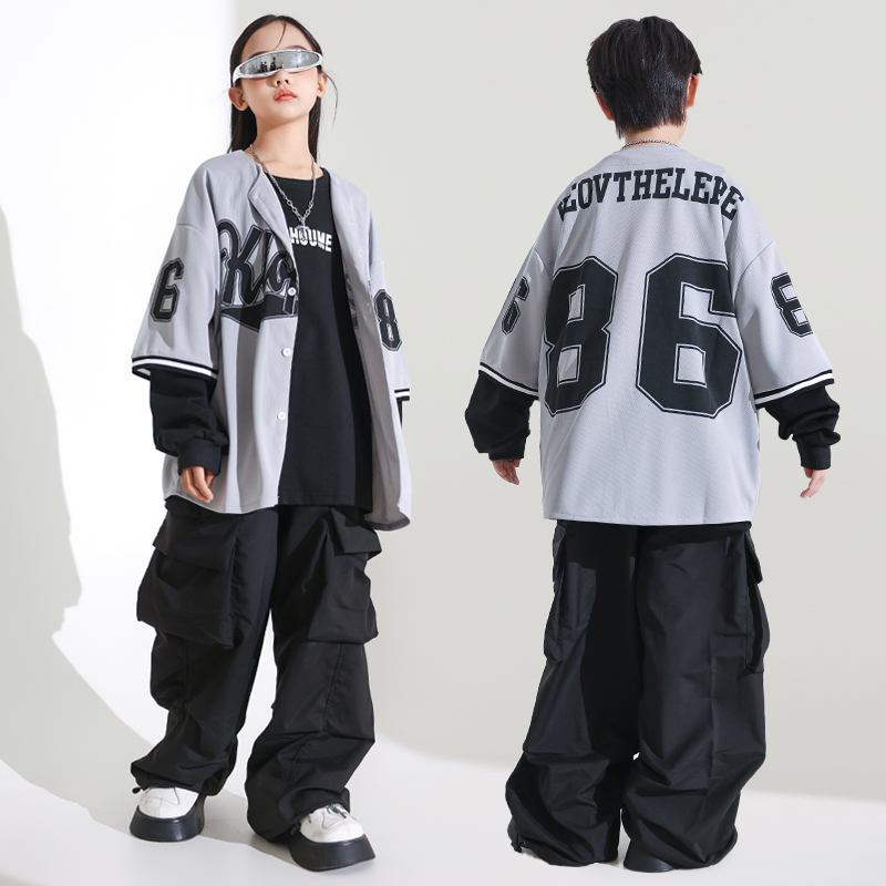 儿童嘻哈街舞字母棒球服衬衫宽松