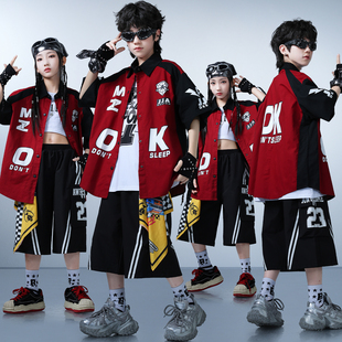 少儿街舞演出男女童嘻哈hiphop套装炫酷字母OK棒球服短袖外套夏季