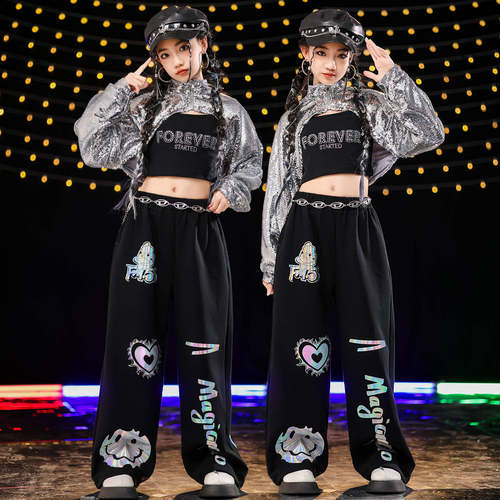 女童爵士舞亮片露脐演出服JAZZ
