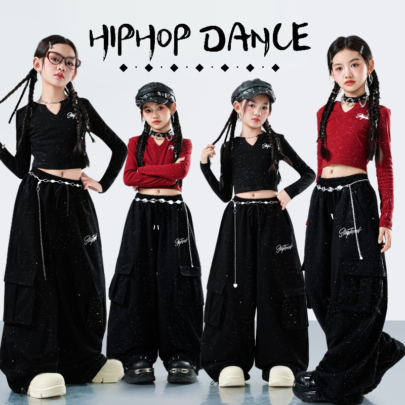 女童爵士舞演出服套装烫钻闪亮潮