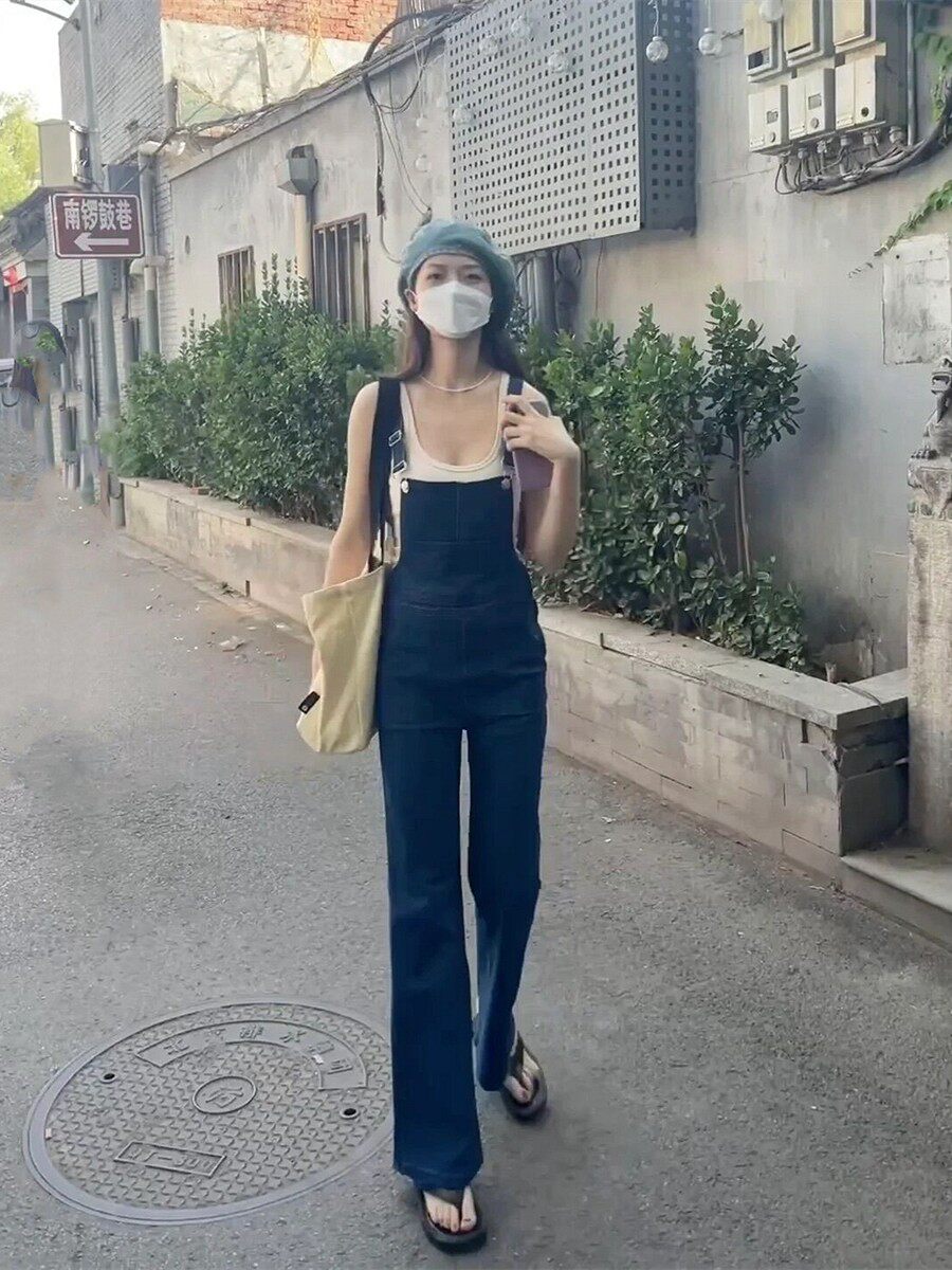美式复古拖地高腰显瘦直筒长裤