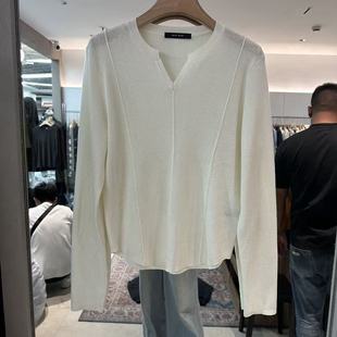 MONT 修身 欧货小V领坑条竖条纹羊毛打底衫 时尚 上衣 女韩版 MILD