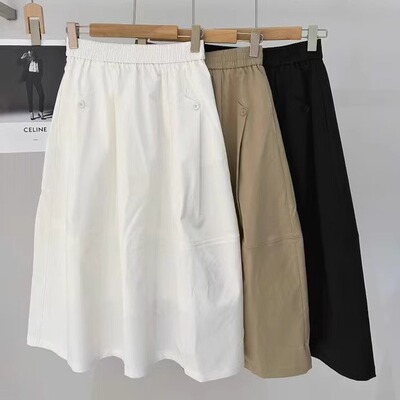 中长裙A字裙百搭A型褶皱半身裙