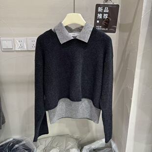 百搭上衣 时尚 CAMELLIA欧货羊毛针织衫 小翻领羊毛背心两件套女韩版